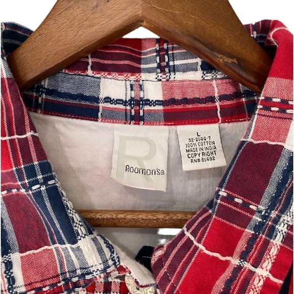 Romans Vintage American Flag Patriotic Quilt Patchwork Shacket Size Large - Picture 2 of 13